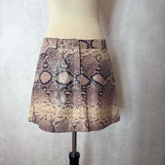 Just Cavalli Python Imprint Patent Mini Skirt Genuine Leather Sz42 US6 Authentic - Picture 1 of 15